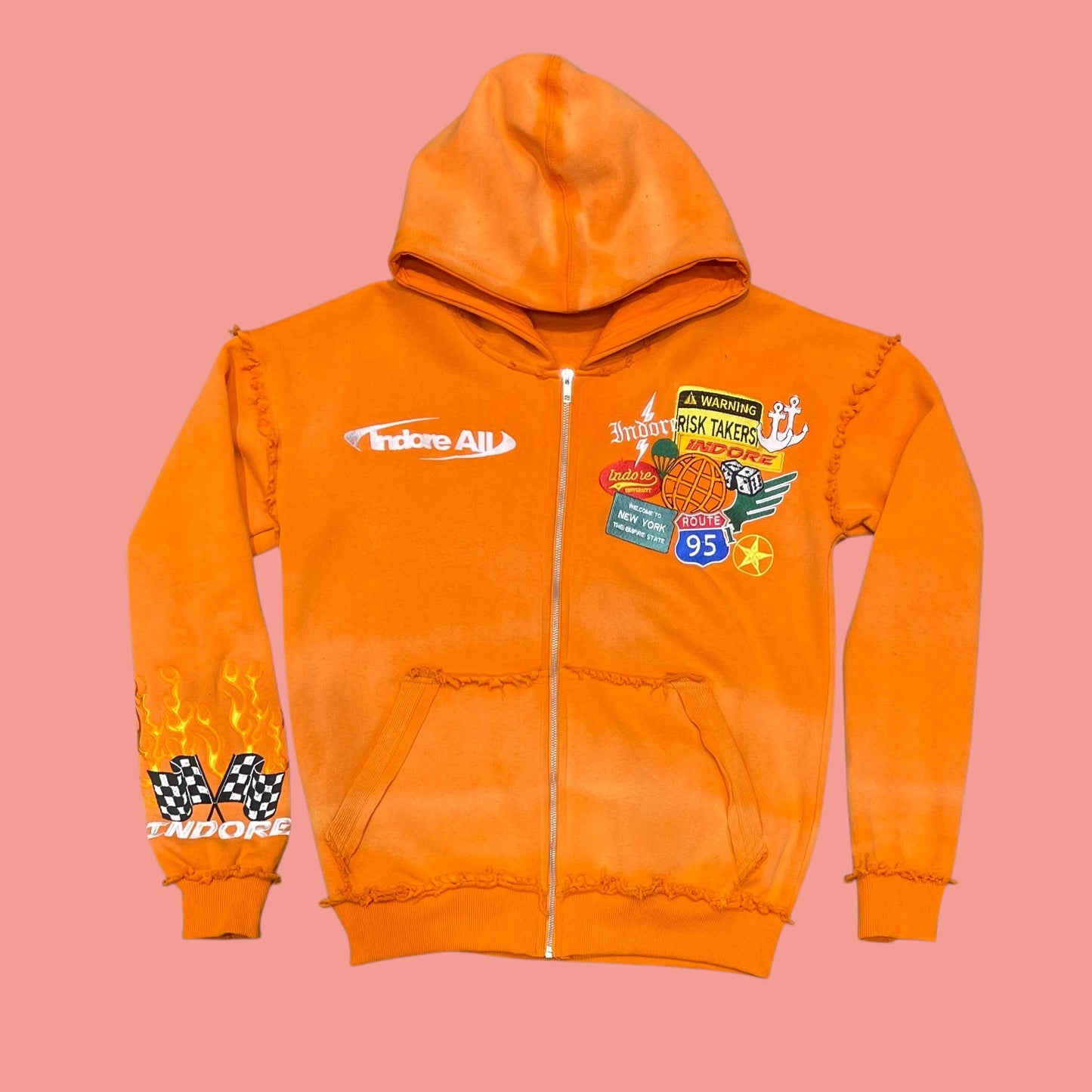 FAST LIFE ZIP UP HOODIE - ORANGE